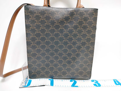 CELINE Vertical Cabas Logo Triomphe Brown PVC and Leather Handbag 2-Way Shoulder Bag