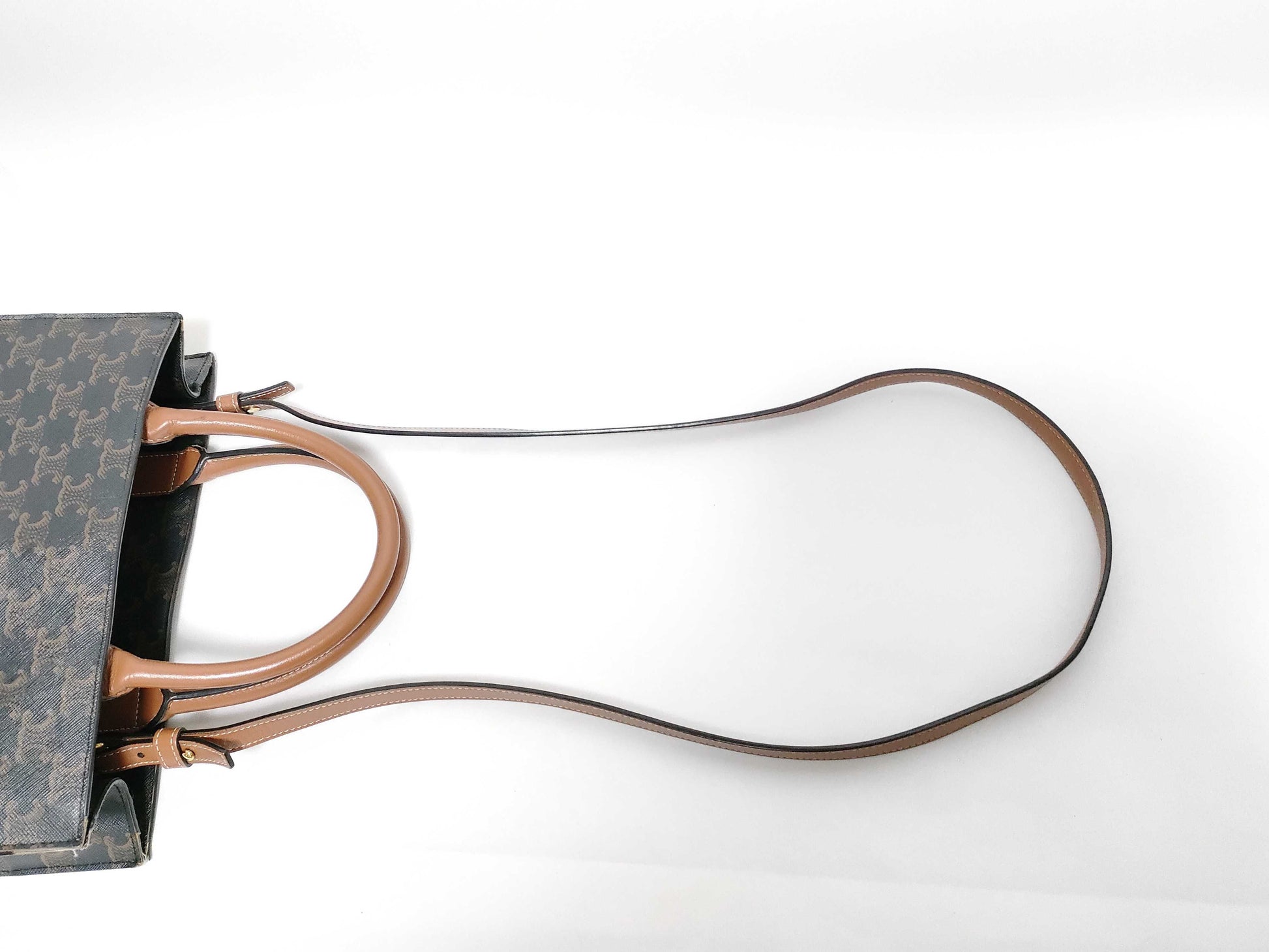 CELINE Vertical Cabas Logo Triomphe Brown PVC and Leather Handbag 2-Way Shoulder Bag