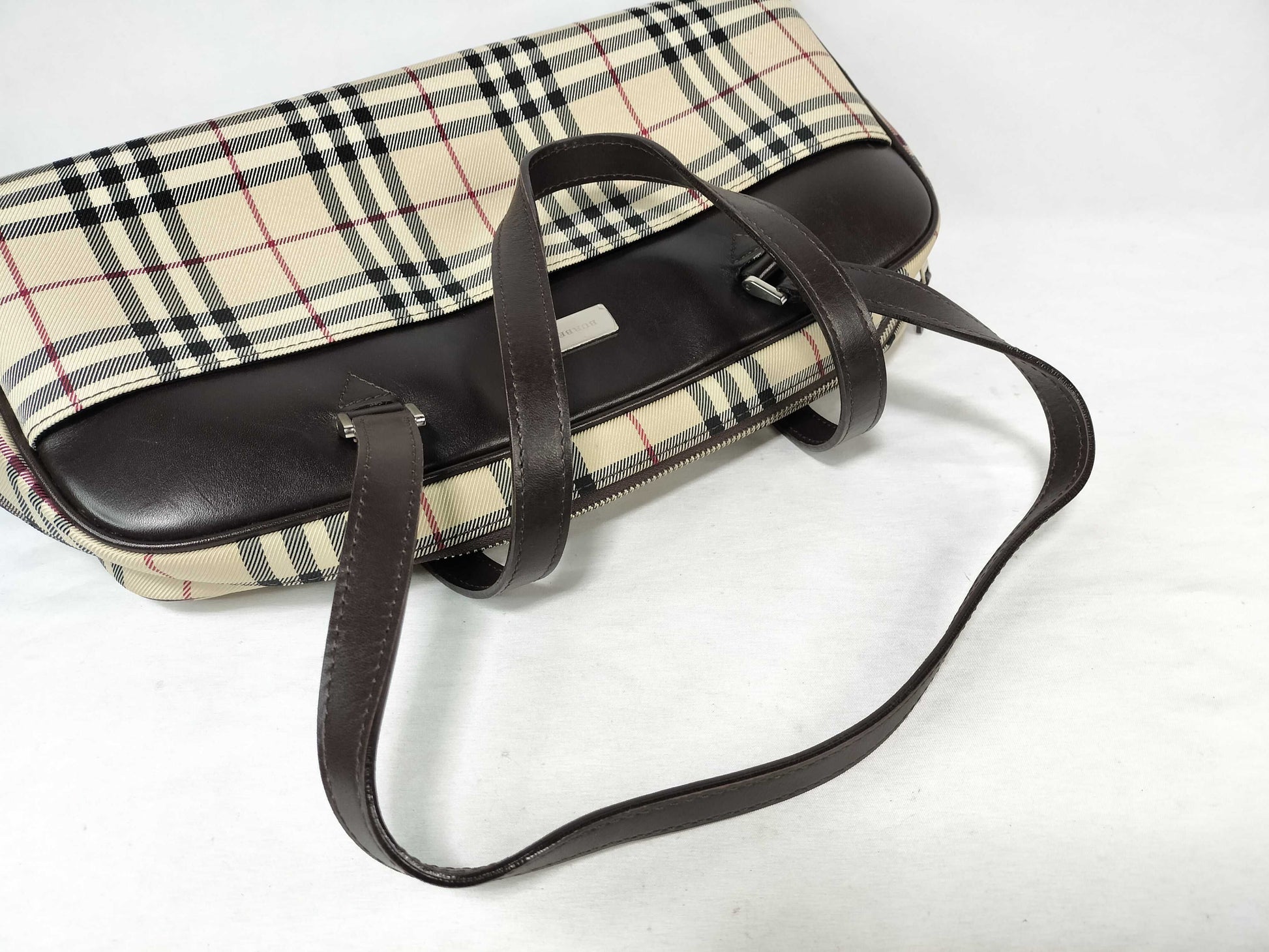 BURBERRY Nova Check Mini Boston Leather Handbag