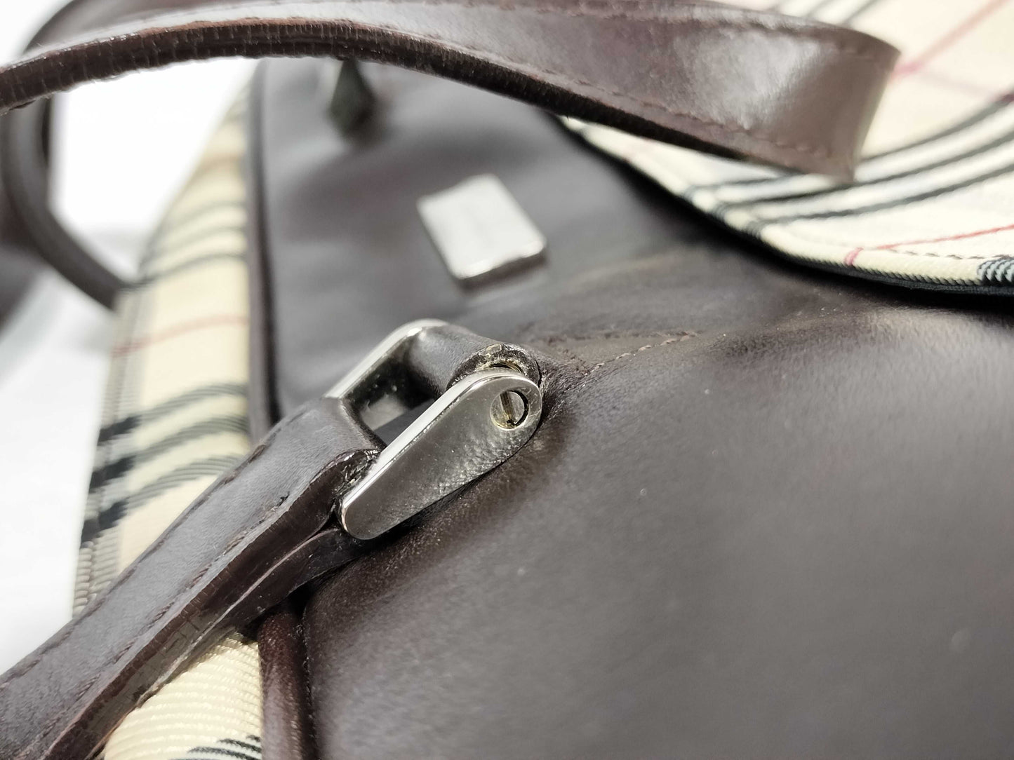 BURBERRY Nova Check Mini Boston Leather Handbag