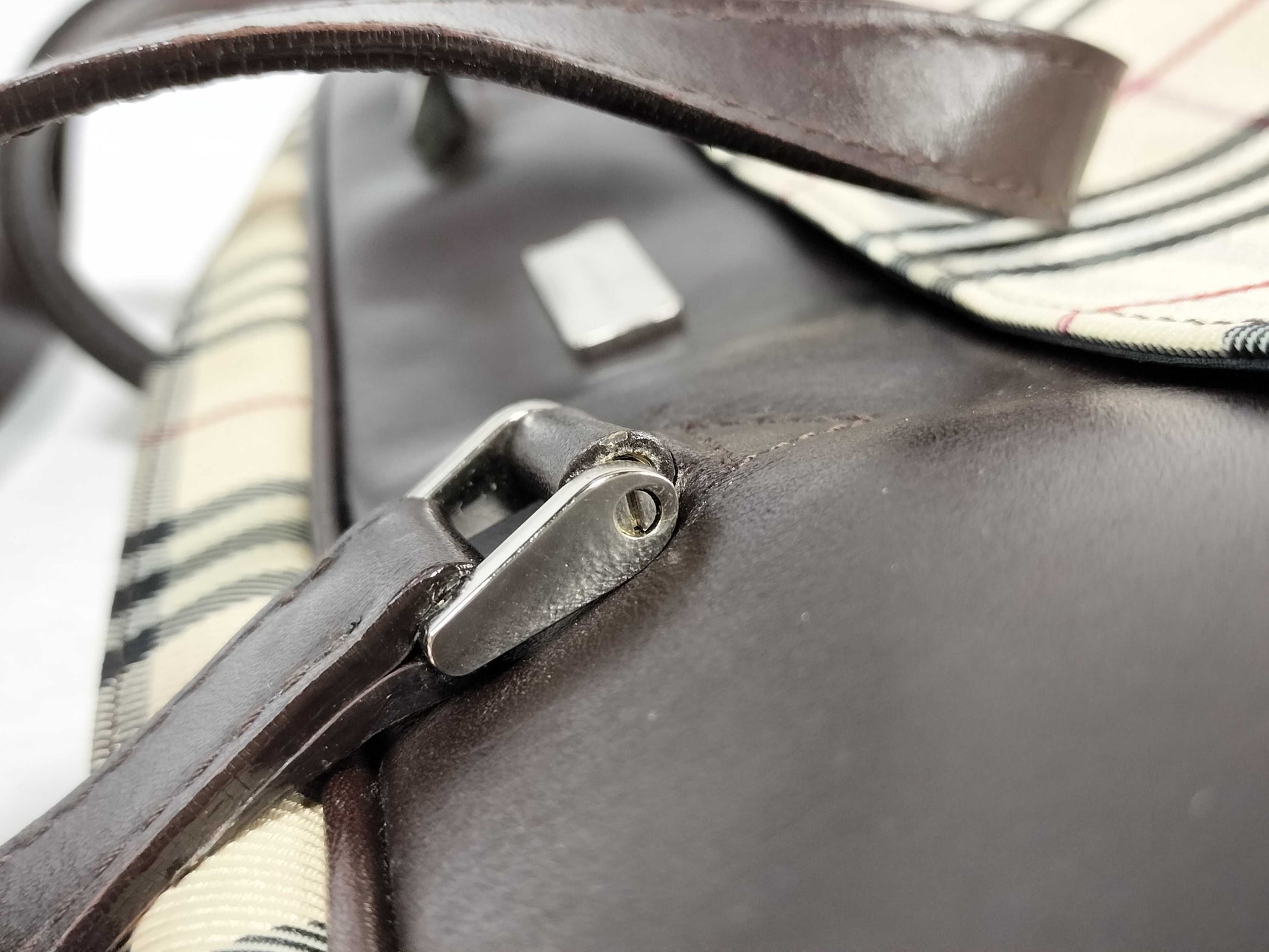 BURBERRY Nova Check Mini Boston Leather Handbag