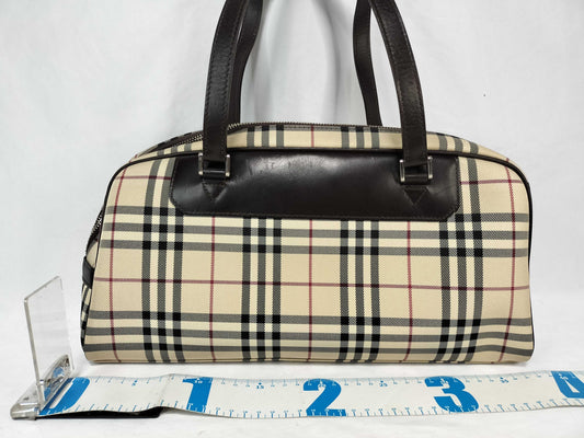 BURBERRY Nova Check Mini Boston Leather Handbag