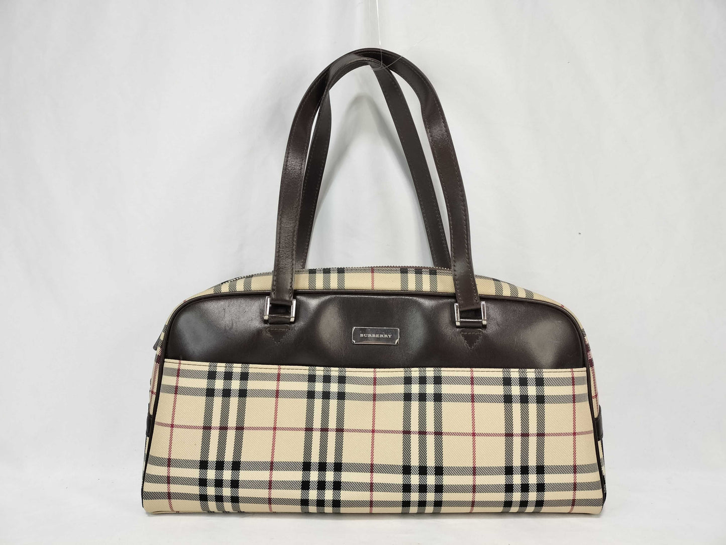 BURBERRY Nova Check Mini Boston Leather Handbag