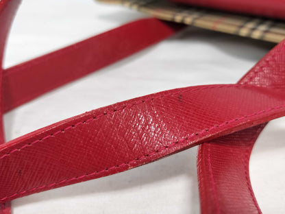 Burberrys BURBERRY Nova Check Red Leather Tote Bag