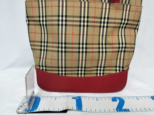 Burberrys BURBERRY Nova Check Red Leather Tote Bag