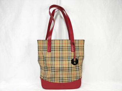 Burberrys BURBERRY Nova Check Red Leather Tote Bag