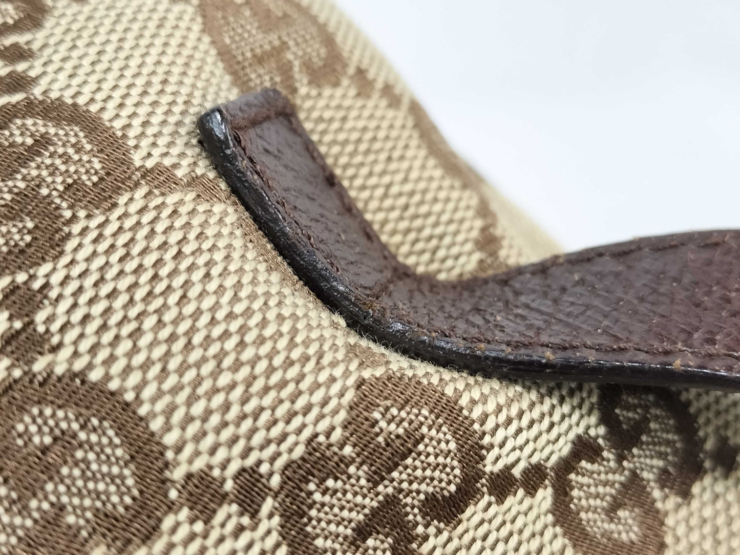 GUCCI GG Canvas Handbag, Brown Leather, 124542