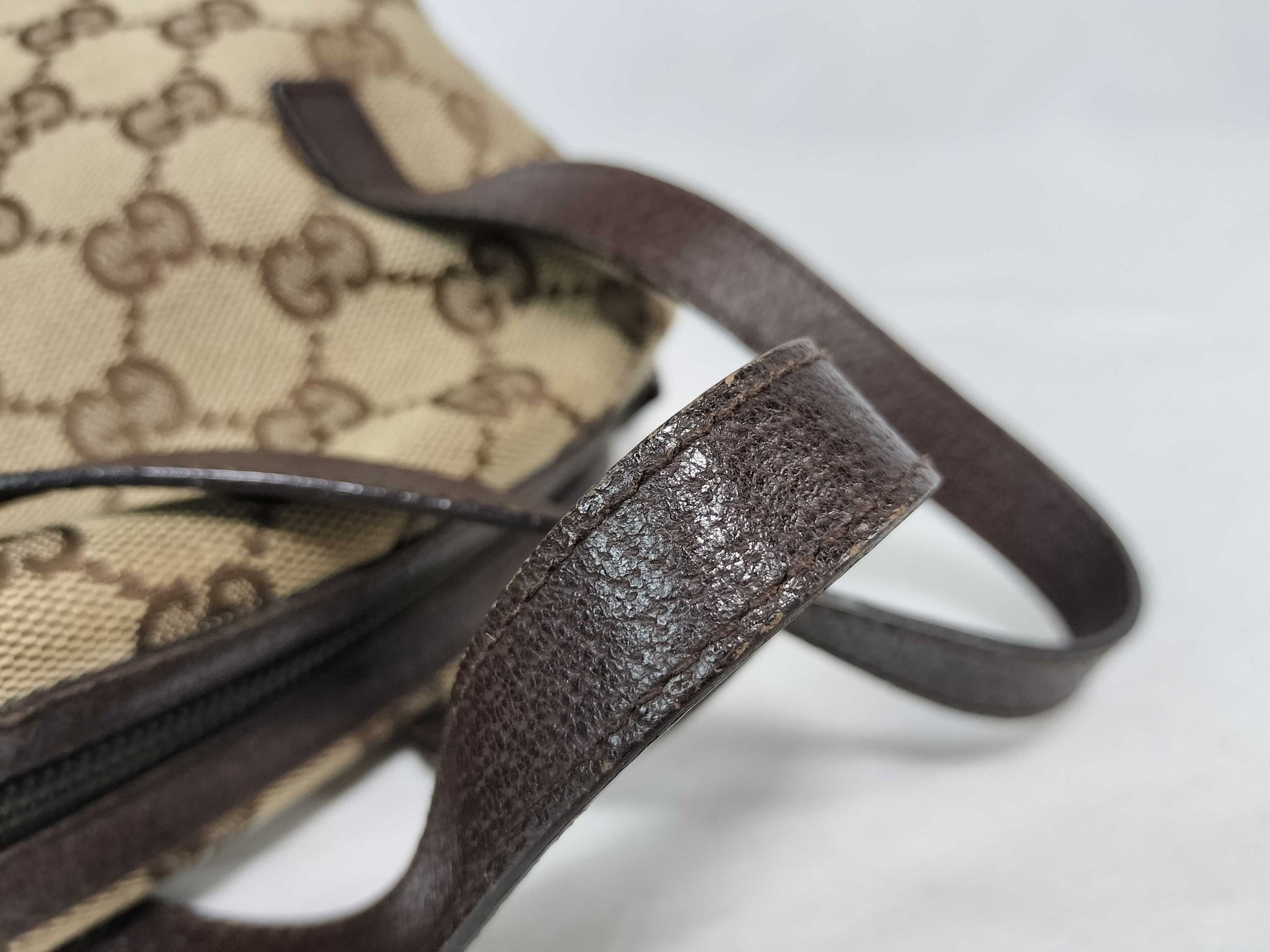 GUCCI GG Canvas Handbag, Brown Leather, 124542