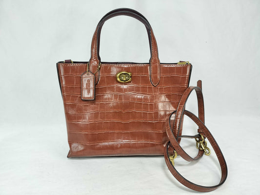 COACH COACH Willow Handbag Shoulder Bag Crocodile Embossed Brown Handbag