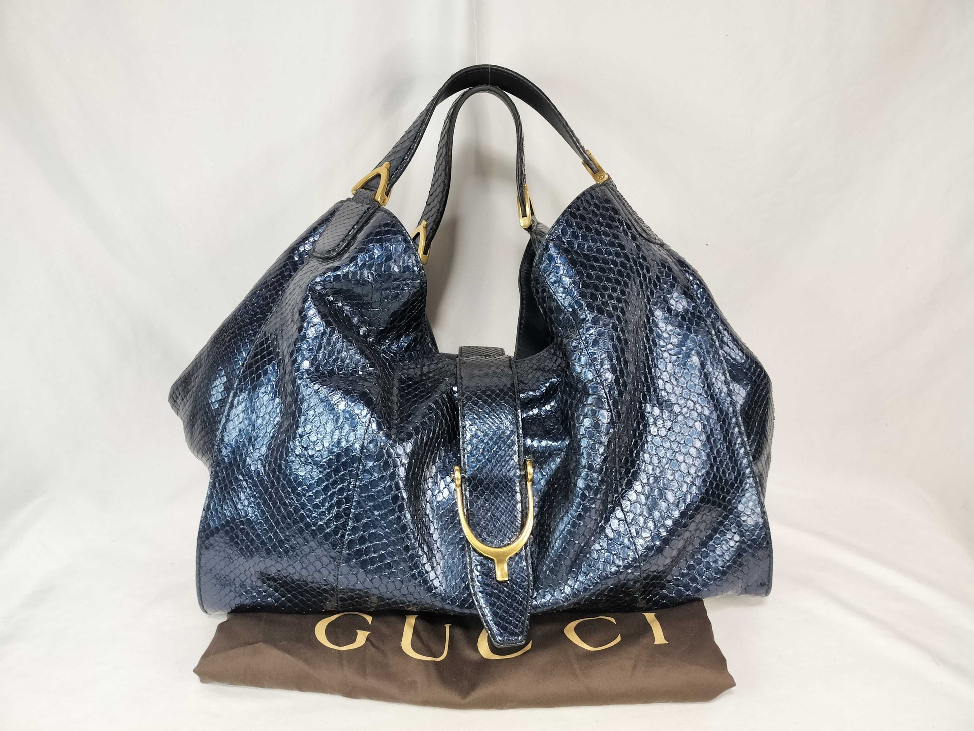 GUCCI GUCCI Gucci Stirrup Python Tote Bag Handbag Horsebit Navy Tote Bag