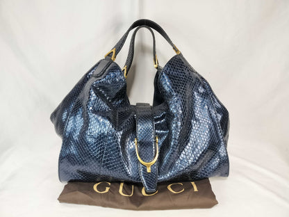 GUCCI GUCCI Gucci Stirrup Python Tote Bag Handbag Horsebit Navy Tote Bag