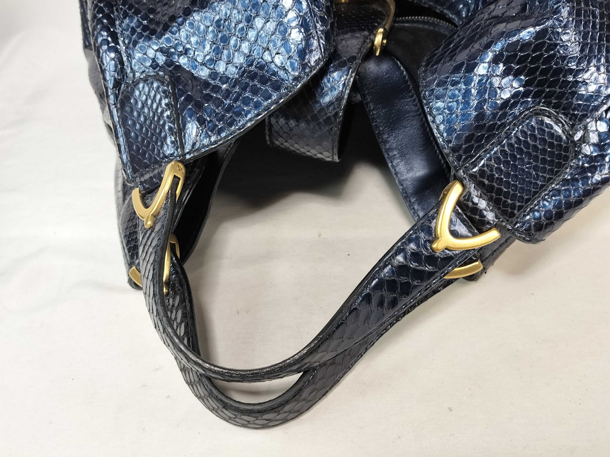 GUCCI GUCCI Gucci Stirrup Python Tote Bag Handbag Horsebit Navy Tote Bag
