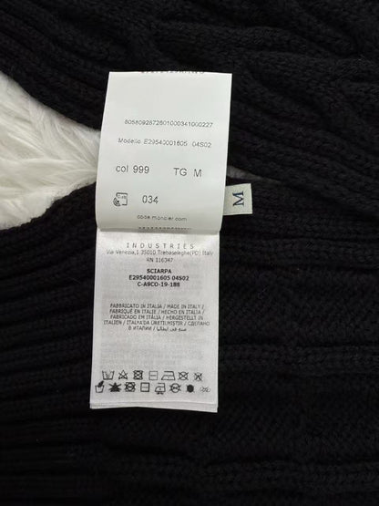MONCLER Cable Knit 100% Wool Black M Scarf
