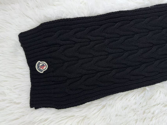 MONCLER Cable Knit 100% Wool Black M Scarf
