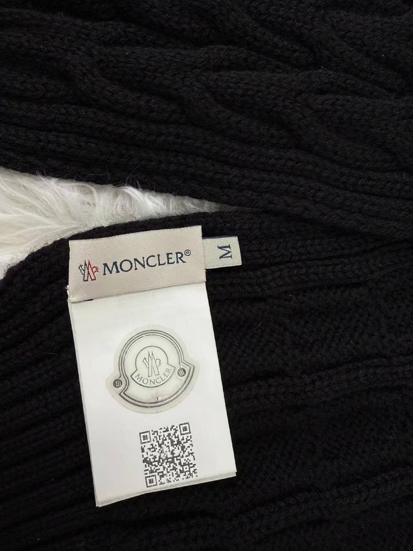 MONCLER Cable Knit 100% Wool Black M Scarf