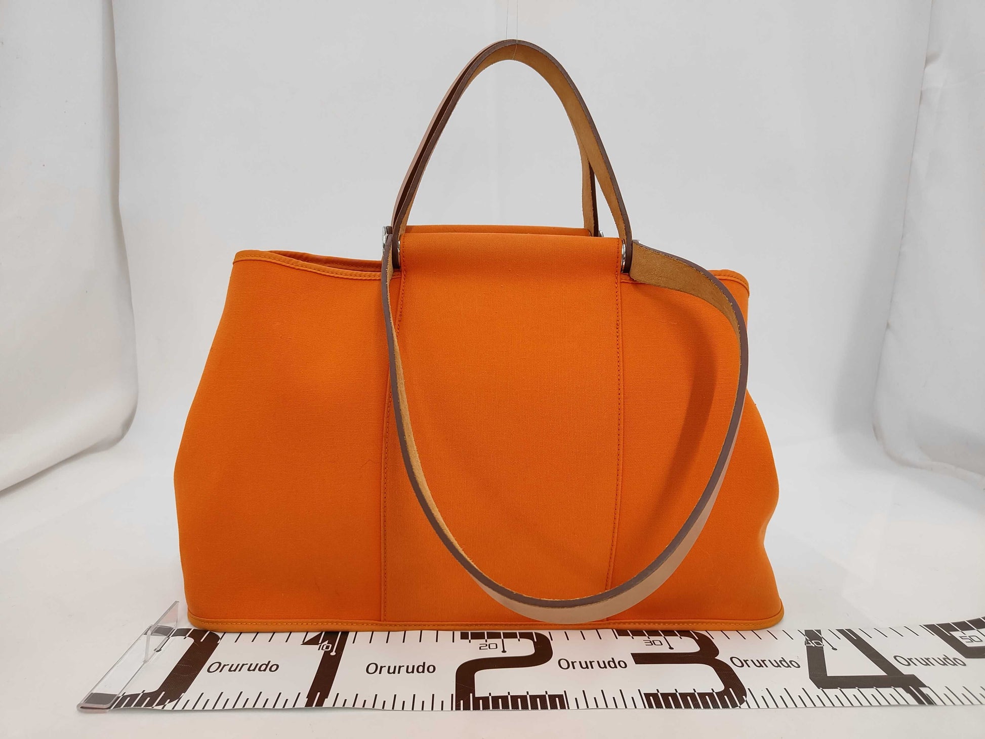 HERMES Cabag Elan 39 PM Toile Officier x Leather Orange x Brown Silver Hardware □N Stamp Tote Bag