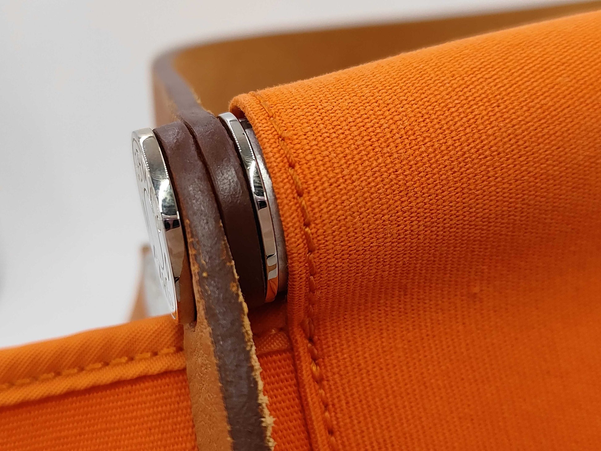 HERMES Cabag Elan 39 PM Toile Officier x Leather Orange x Brown Silver Hardware □N Stamp Tote Bag