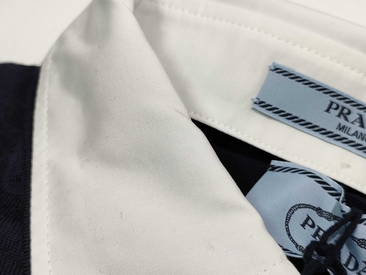 PRADA Prada 24 Wool Knit Top with Detachable Collar, DNA00T Navy, Size 44