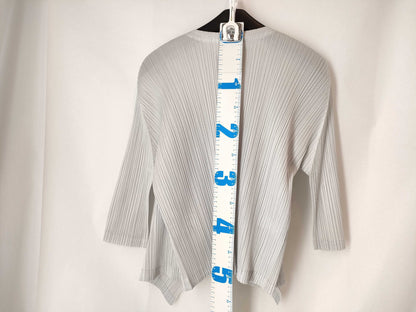 PLEATS PLEASE Issey Miyake front mesh panel cardigan, light gray, PP33-JO531