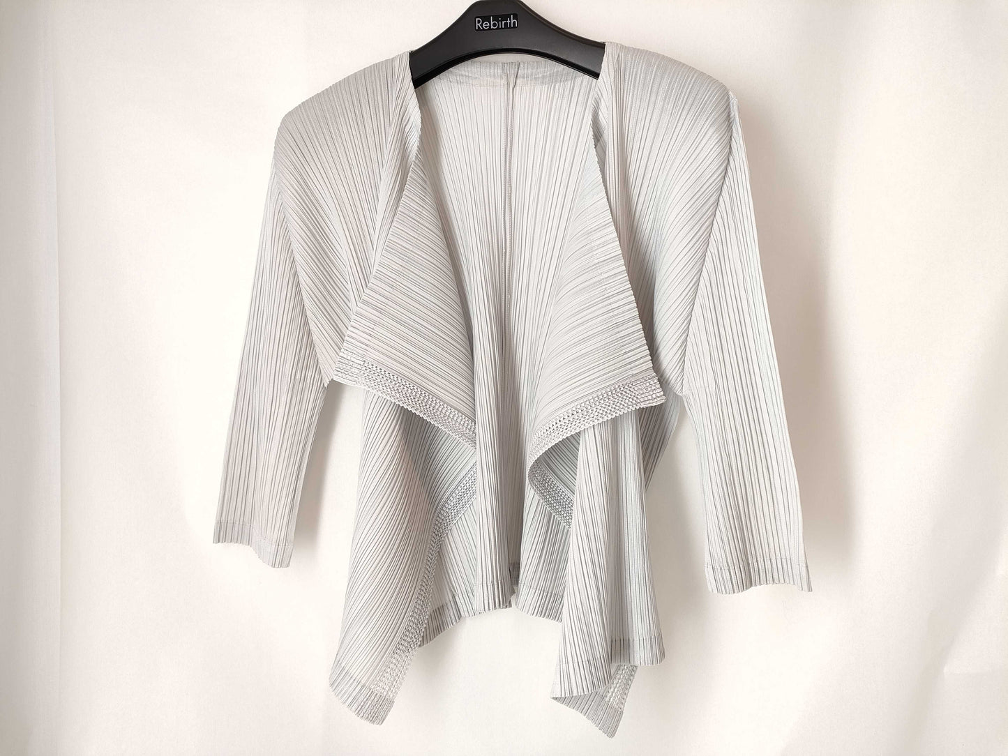 PLEATS PLEASE Issey Miyake front mesh panel cardigan, light gray, PP33-JO531