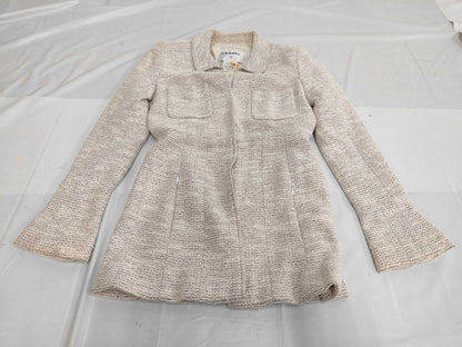 CHANEL 02P Rayon x Cotton x Silk Tweed Jacket P19312 Ivory Size 38 Jacket