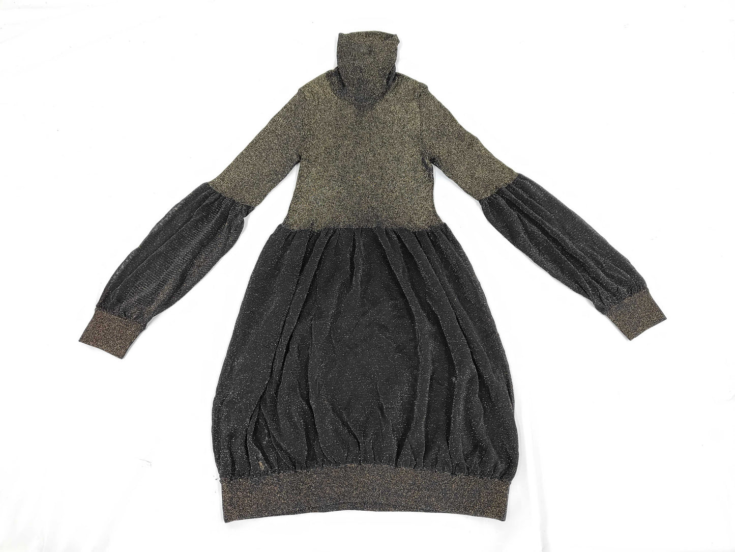 GUCCI Glitter Switch Knit Dress 167843 Gold Black Dress