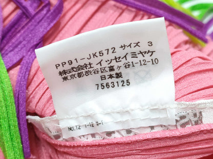 PLEATS PLEASE Issey Miyake Monstera Tropical Flower Fringe Top PP91-JK572 Pink Multicolor Top