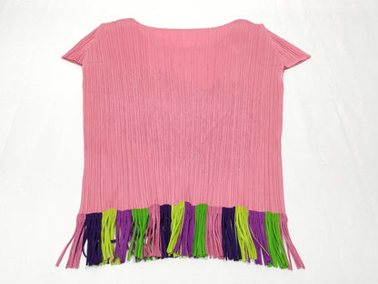 PLEATS PLEASE Issey Miyake Monstera Tropical Flower Fringe Top PP91-JK572 Pink Multicolor Top