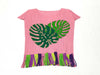 PLEATS PLEASE Issey Miyake Monstera Tropical Flower Fringe Top PP91-JK572 Pink Multicolor Top