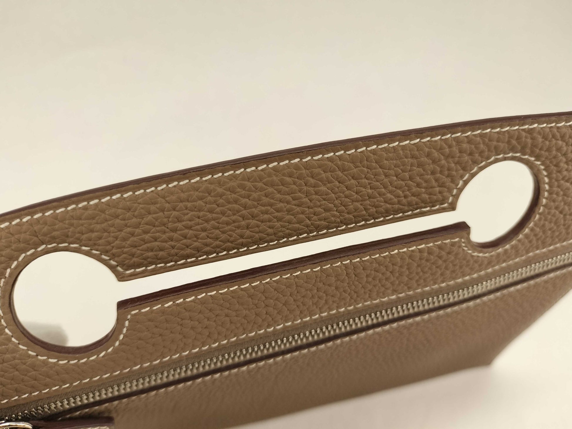 HERMES U-stamped Togo Bag Pocket Pouch Etoupe Pouch