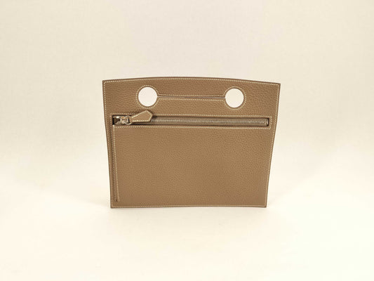 HERMES U-stamped Togo Bag Pocket Pouch Etoupe Pouch