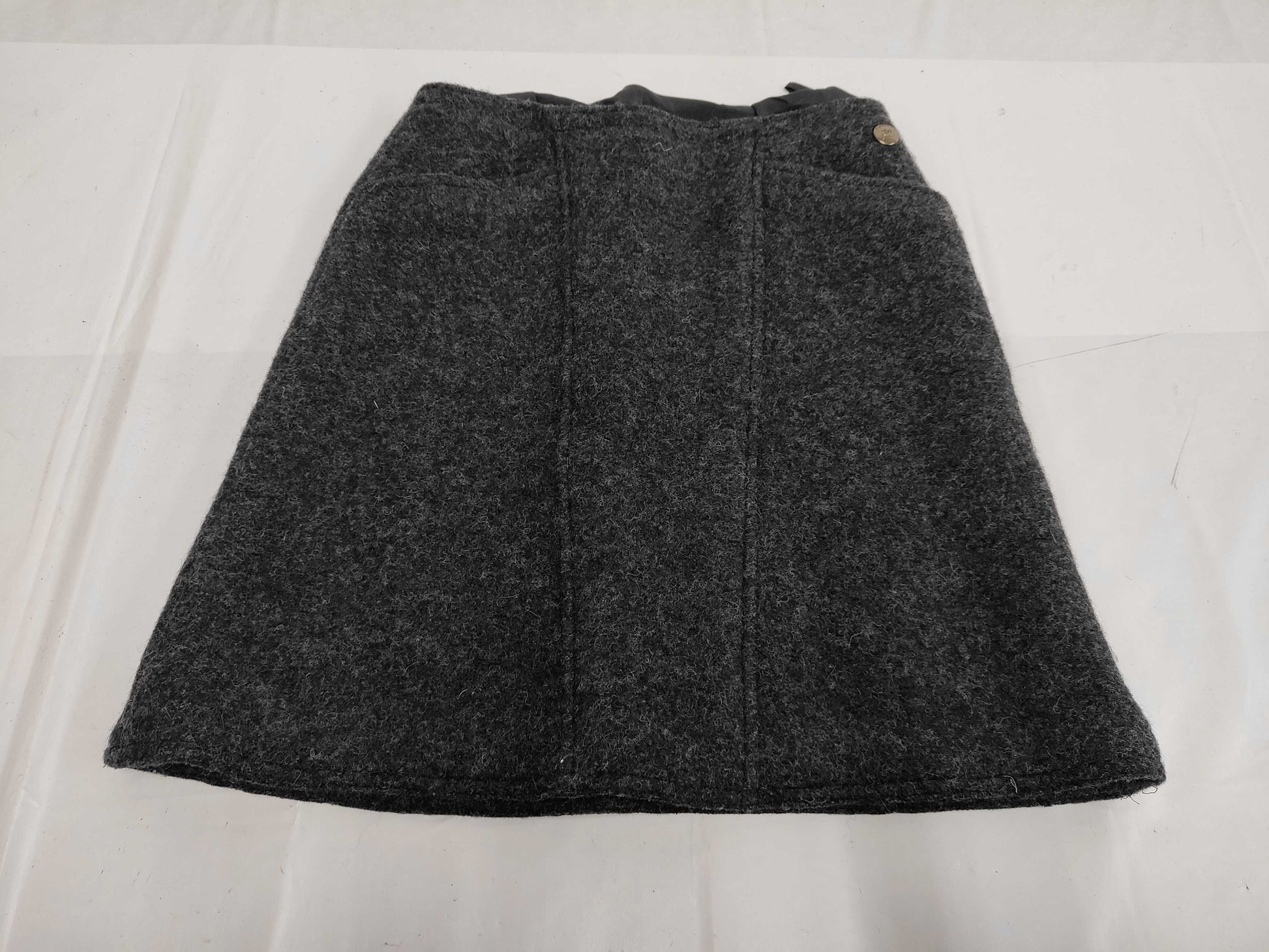 CHANEL 97A Wool Melton Skirt with Coco Mark Badge, PO9566, Charcoal Gray, Size 38, Skirt