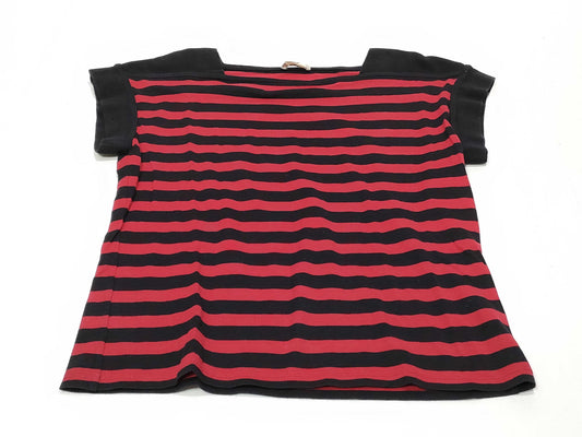 CELINE Striped Cotton T-Shirt, Black x Red