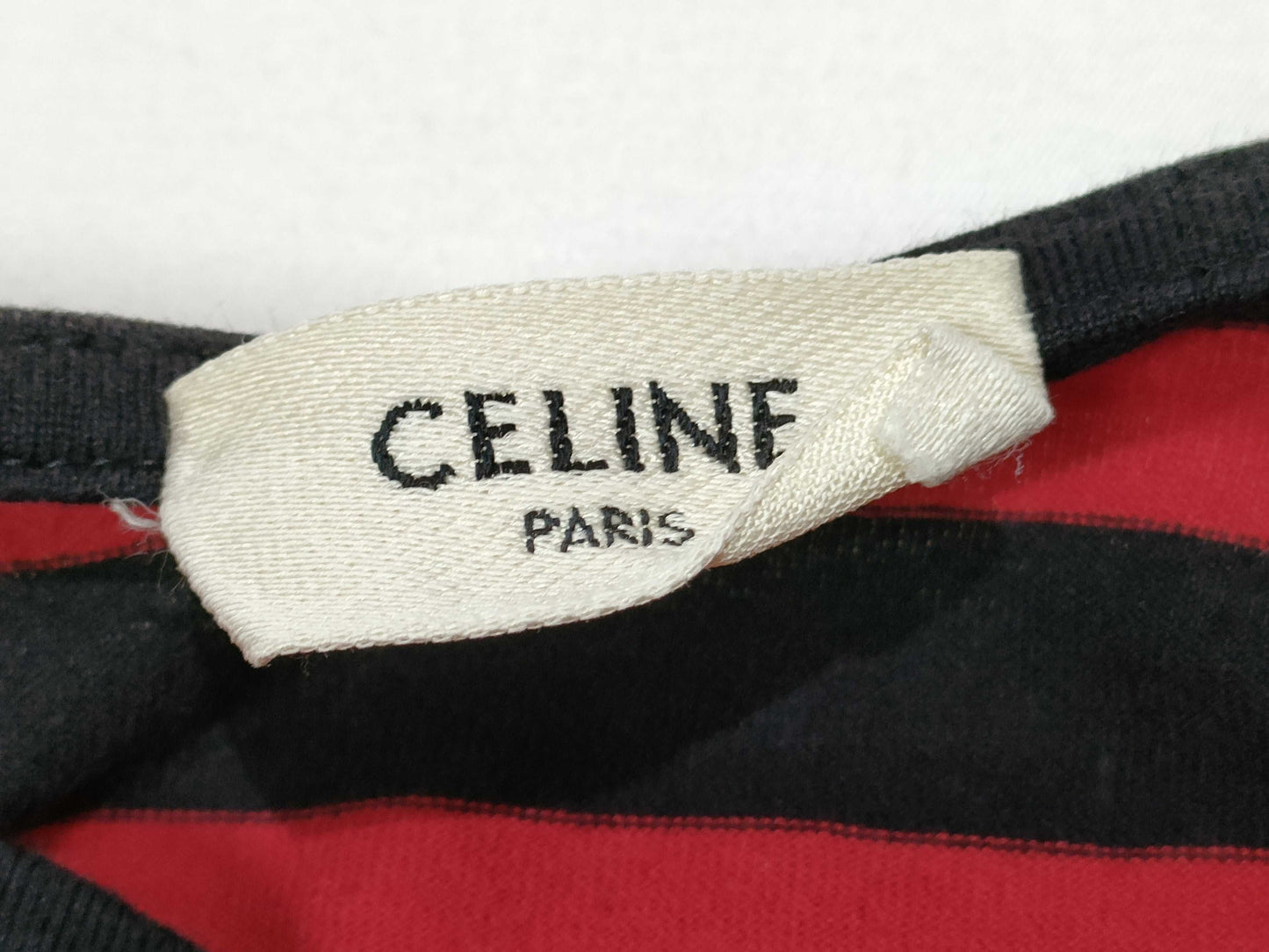 CELINE Striped Cotton T-Shirt, Black x Red