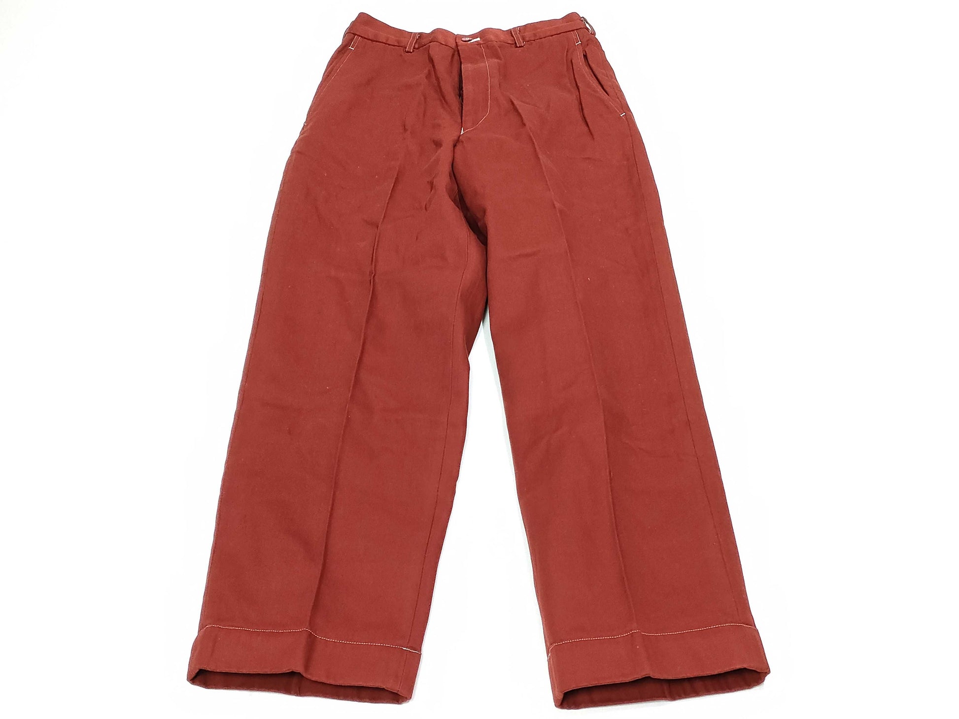 COMME des GARÇONS Homme Plus Men's AD1999 99AW Souvenir Kitsch Hermès Period Dyed Cotton Pants in Terracotta, Red, and Brown