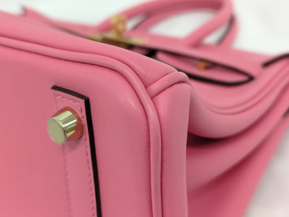 HERMES Birkin 25 Swift Rose Azalee Handbag with GD Hardware and A Stamp
