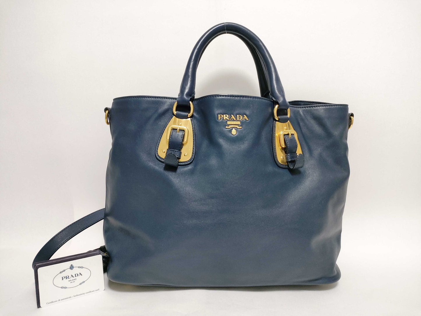 PRADA Prada Tessuto Logo 2-Way Handbag Navy