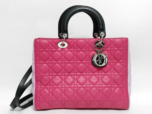 Dior Lady Dior Large Lamb Handbag Pink Two-Tone Handbag