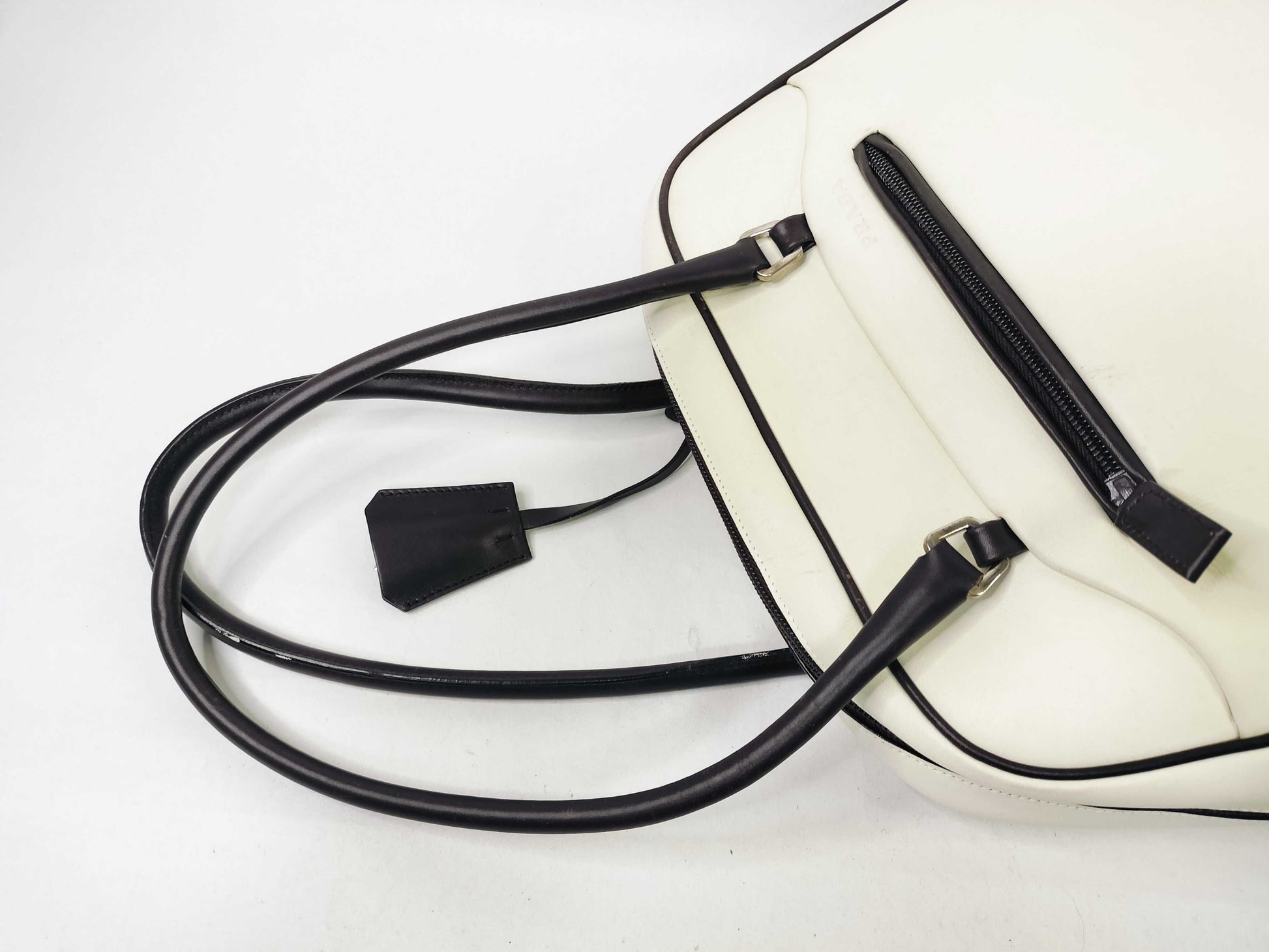 PRADA All Leather Bowling Bag Boston Bag Two-Tone Boston Bag