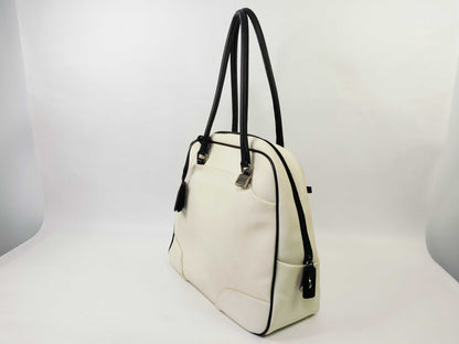 PRADA All Leather Bowling Bag Boston Bag Two-Tone Boston Bag