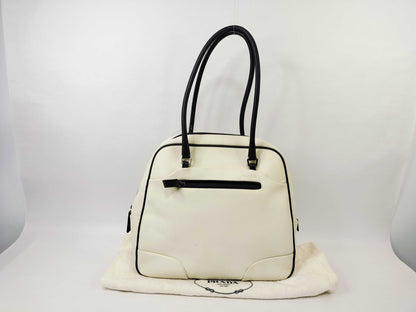PRADA All Leather Bowling Bag Boston Bag Two-Tone Boston Bag