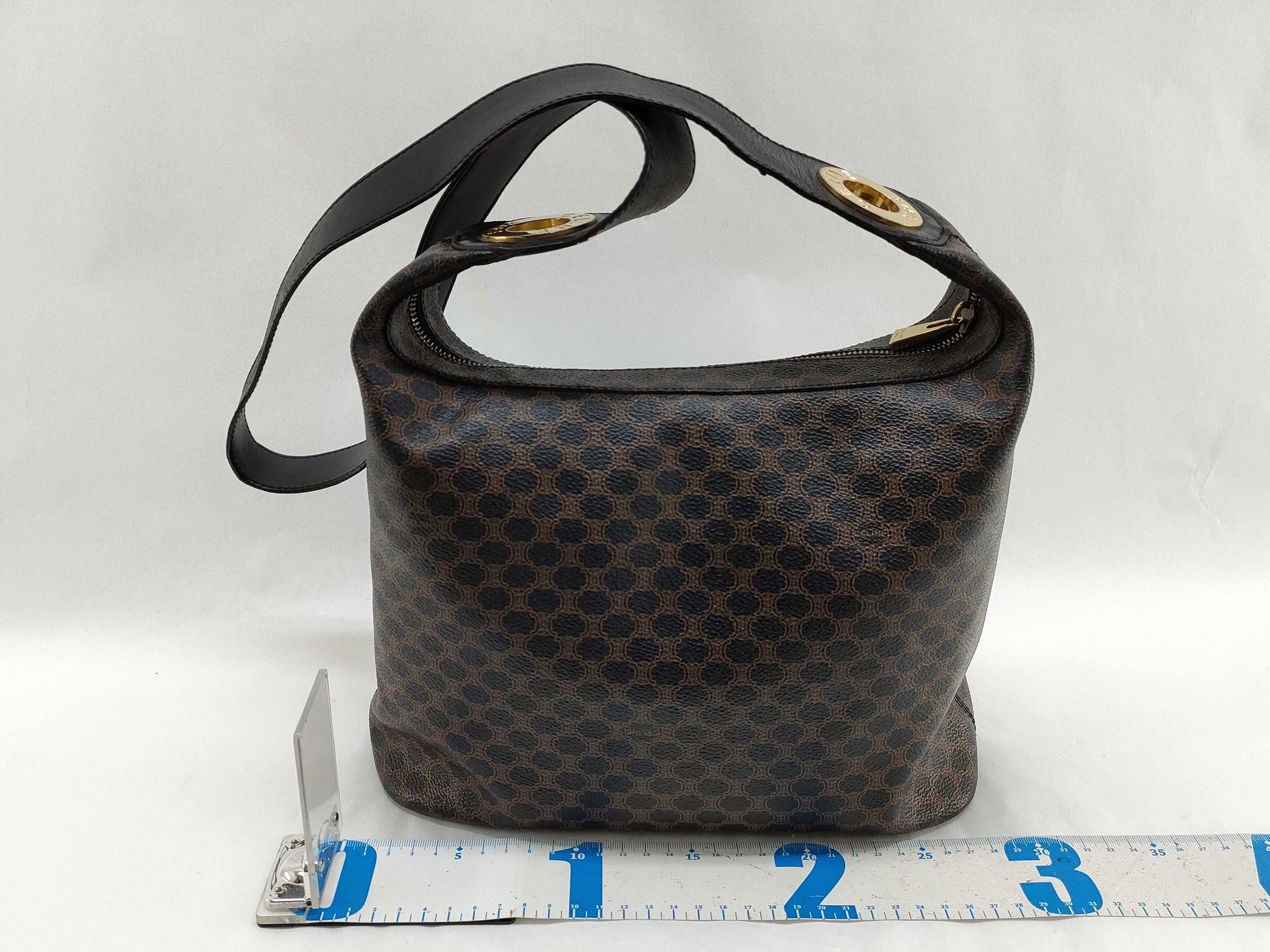 CELINE Macadam Blason Triomphe Pattern Circle Logo Metal Shoulder Bag