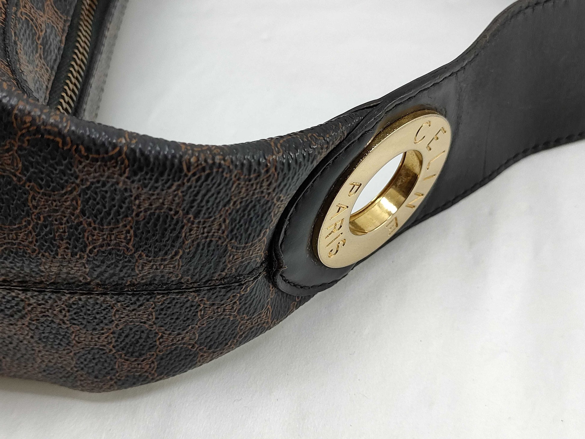 CELINE Macadam Blason Triomphe Pattern Circle Logo Metal Shoulder Bag