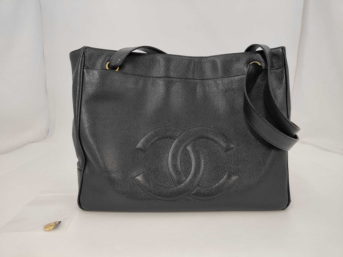 CHANEL Caviar Skin Large Coco Mark No. 2 Black Tote Bag