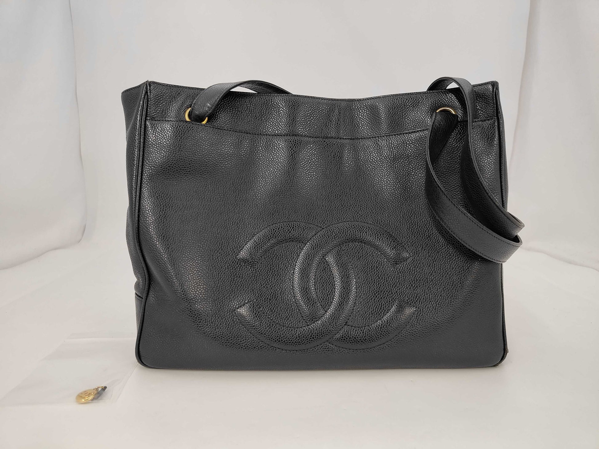 CHANEL Caviar Skin Large Coco Mark No. 2 Black Tote Bag