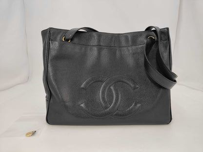 CHANEL Caviar Skin Large Coco Mark No. 2 Black Tote Bag