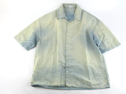 LOEWE 24SS Leather Logo Patch Washed Distressed Short Sleeve Shirt Size 38 Tops