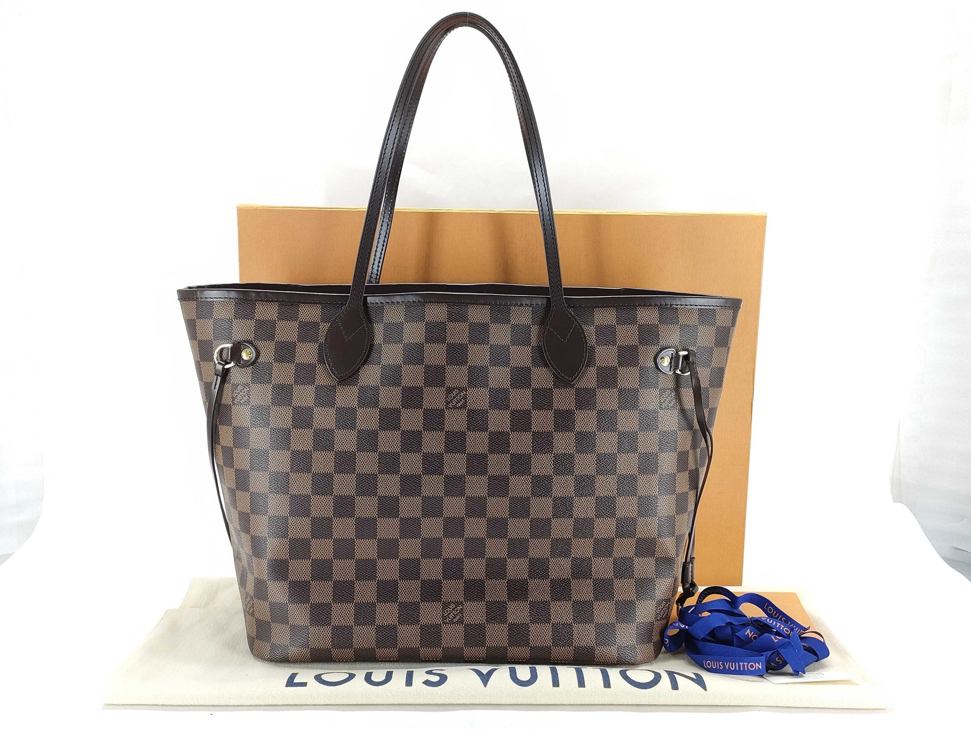 LOUIS VUITTON Damier Neverfull MM Ebene Rose Ballerine Tote Bag N41603