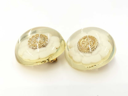 CHANEL engraved camellia and clover large earrings