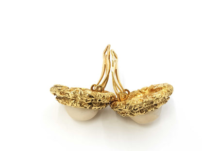 CHANEL 93A Lava Coco Mark Pearl Earrings